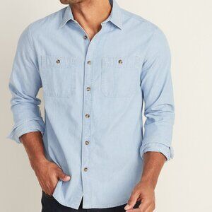 Old Navy Men's Workwear Denim Shirt Regular Fit Shadow Stripe - Size Medium